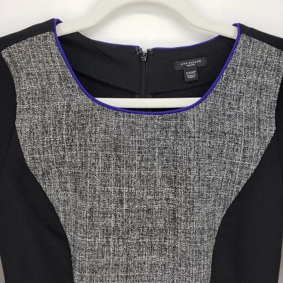 Ann Taylor Long Sleeve Top XXSP Color Block Fitted Ponte Knit Work Black Blue - Picture 6 of 9